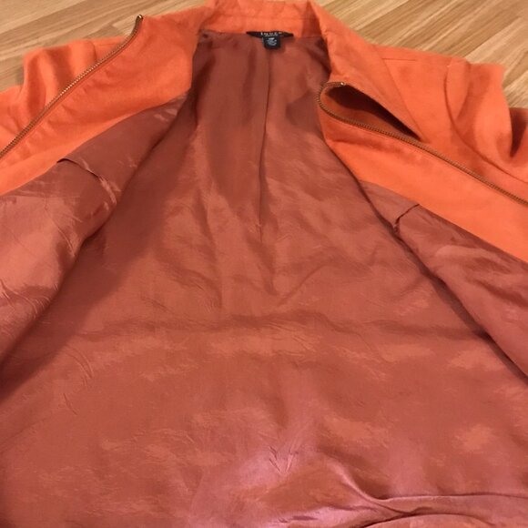 INDEX Jacket Orange 14 Petite Womens Zip Up Jacket Suede Like Pockets - Picture 6 of 12